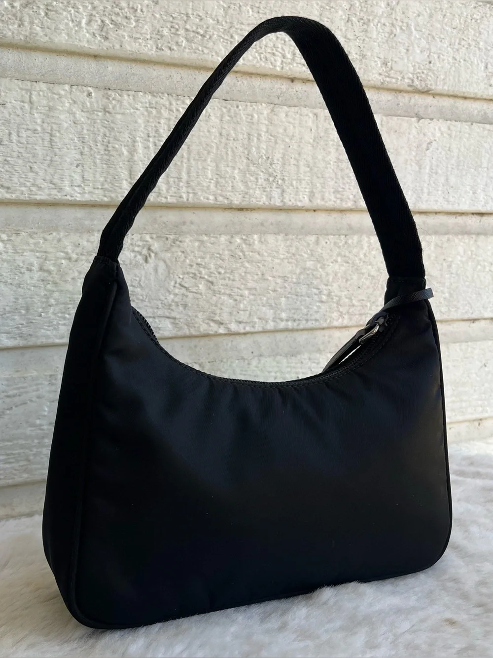 PRADA Re-Edition 2000 Black Nylon Hobo Baguette Shoulder Bag Galleria